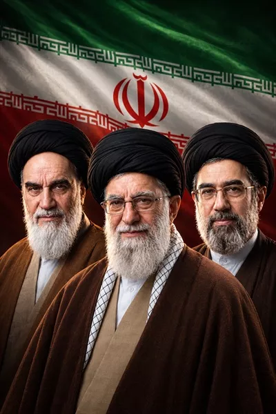 عکس عمودی رهبران ایران با پرچم جمهوری اسلامی ایران برای تبلیغات